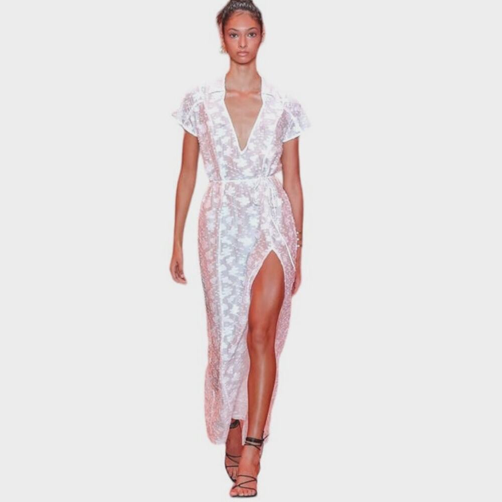 Rumer The Label Semi Sheer Billie Shirt Maxi Dress Cover Up size S NWT